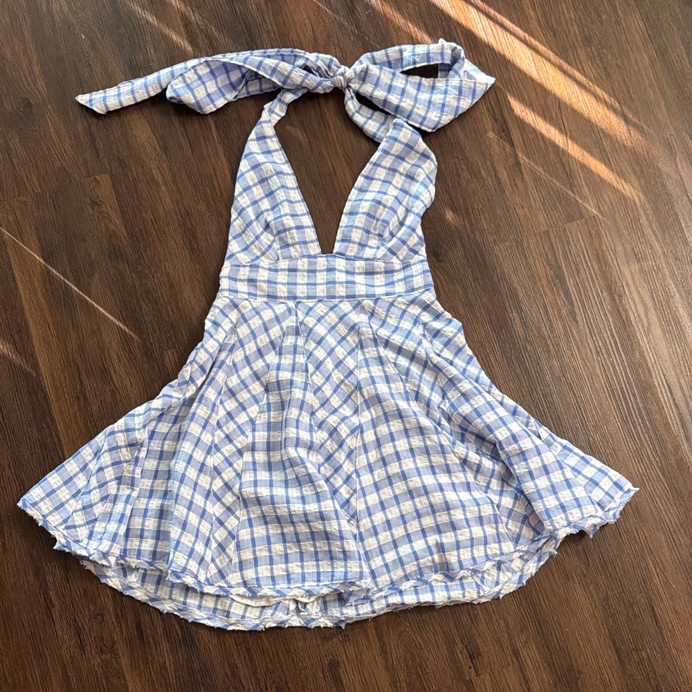 Free People Blue and White Checkered Mini Dress